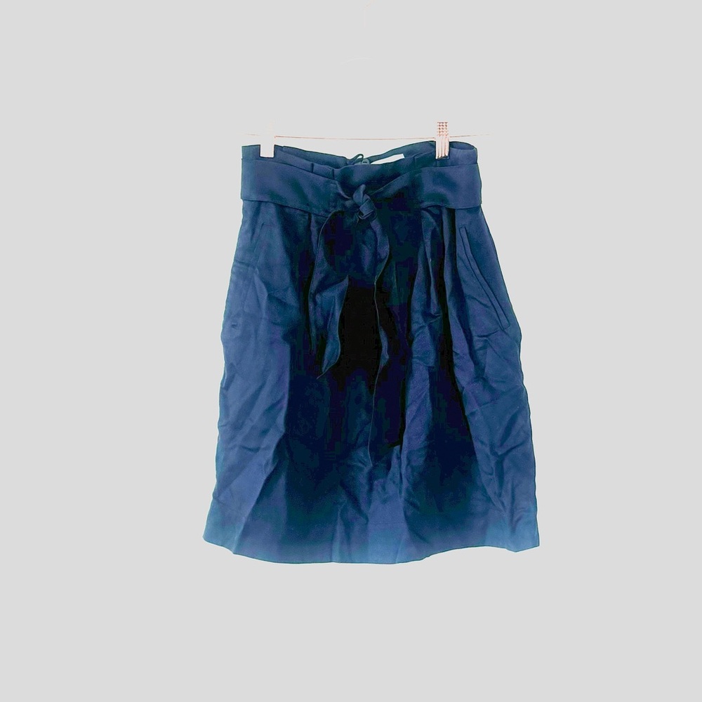 H&M Navy Blue Conscious Collection Skirt Belted Tie Waist TENCEL 4 NEW - Picture 2 of 12